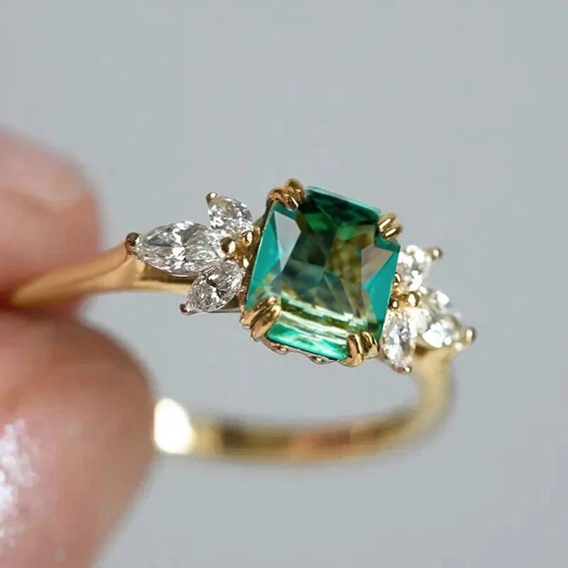 Huitan Green Cubic Zirconia Gold Ring – Women's Wedding Band