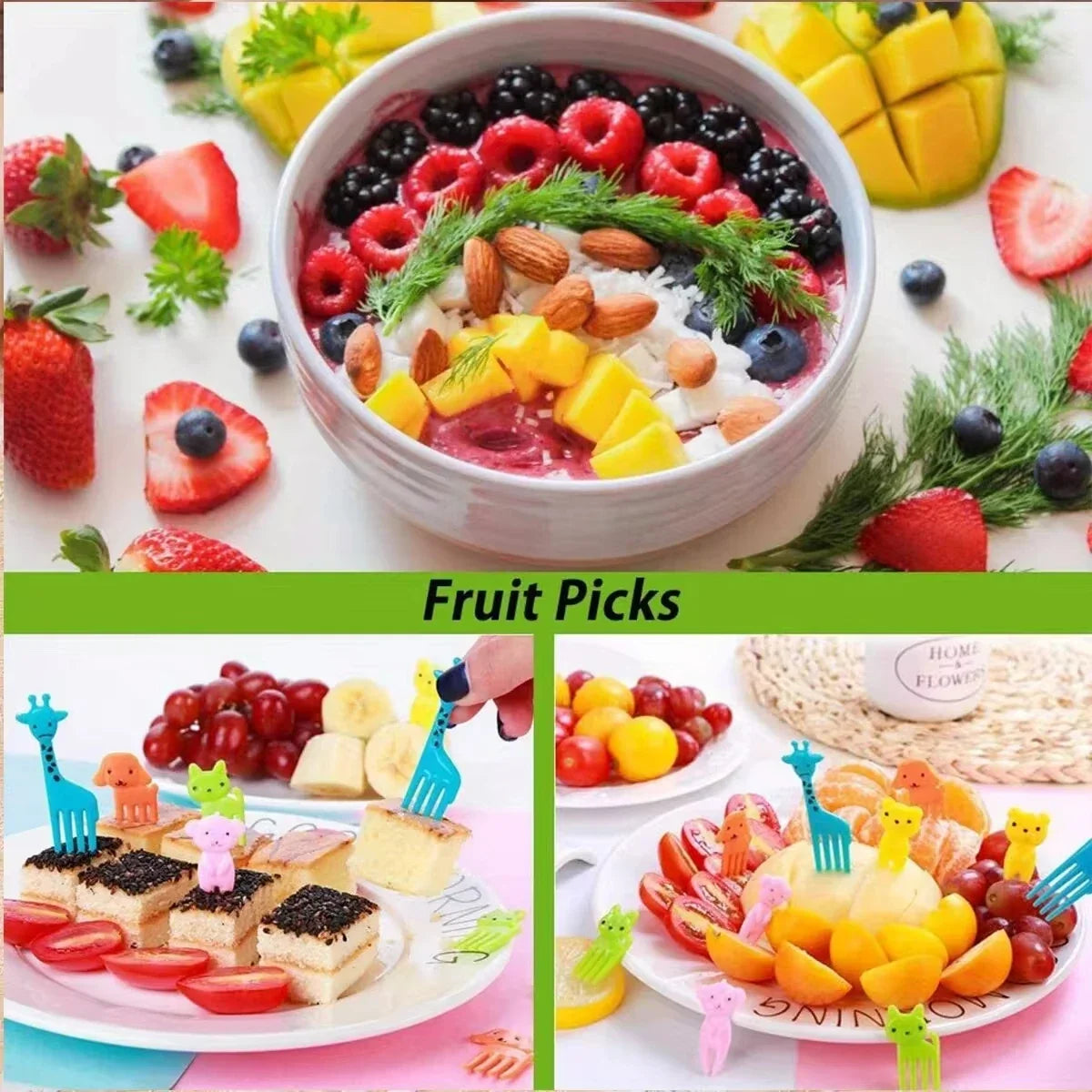 30-Pc Cartoon Animal Fruit Forks | Cute Bento Box Picks