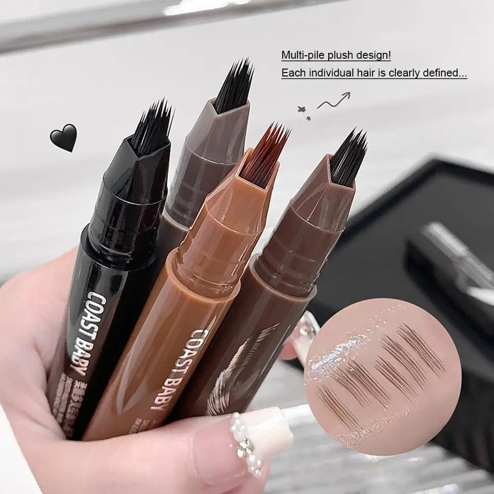 3D Microblading Eyebrow Pen – 4-Fork Tip Waterproof Brow Pencil