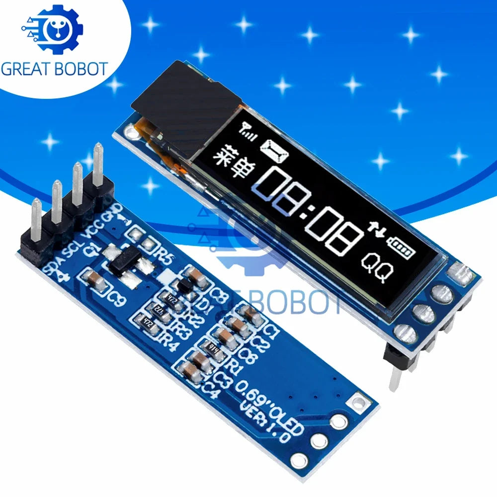 0.69" OLED Display Module SSD1306 96x16 IIC for Arduino