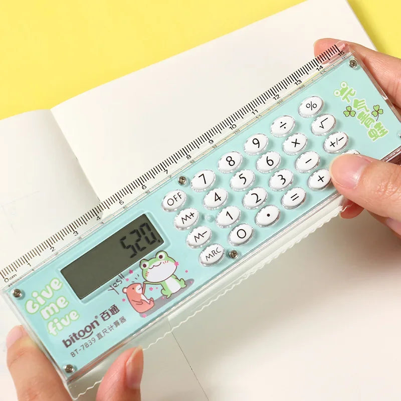 Mini Cartoon Calculator Ruler – Cute Multifunction School Supply