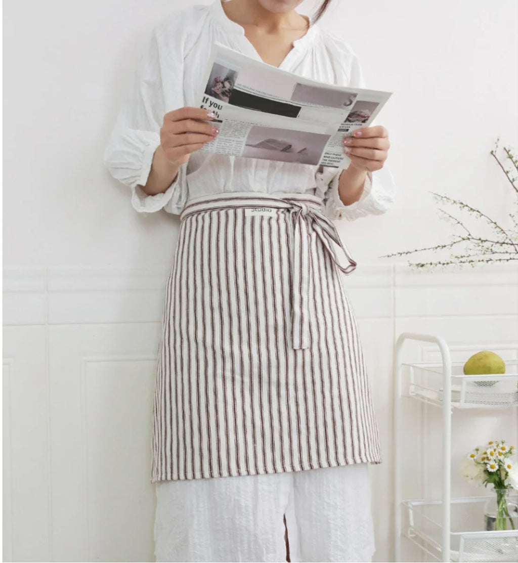 Art Studios Cotton Stripe Apron Anti Fouling Elegant Cooking Half