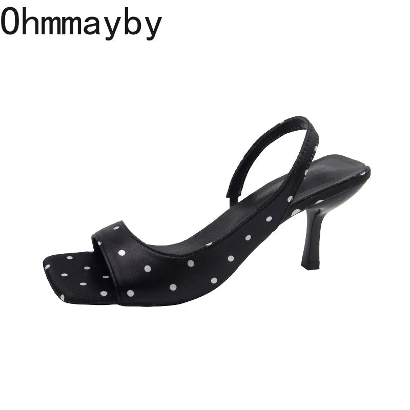 Women's Polka Dot Square Heel Slingback Sandals | Open Toe