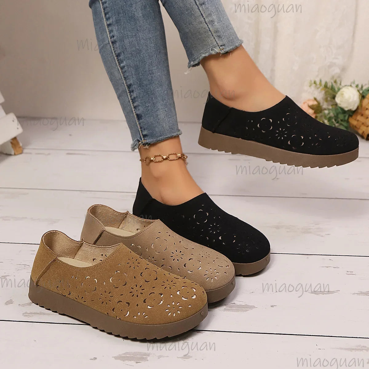Women's Hollow Breathable Slip-On Flat Sneakers | Casual Summer