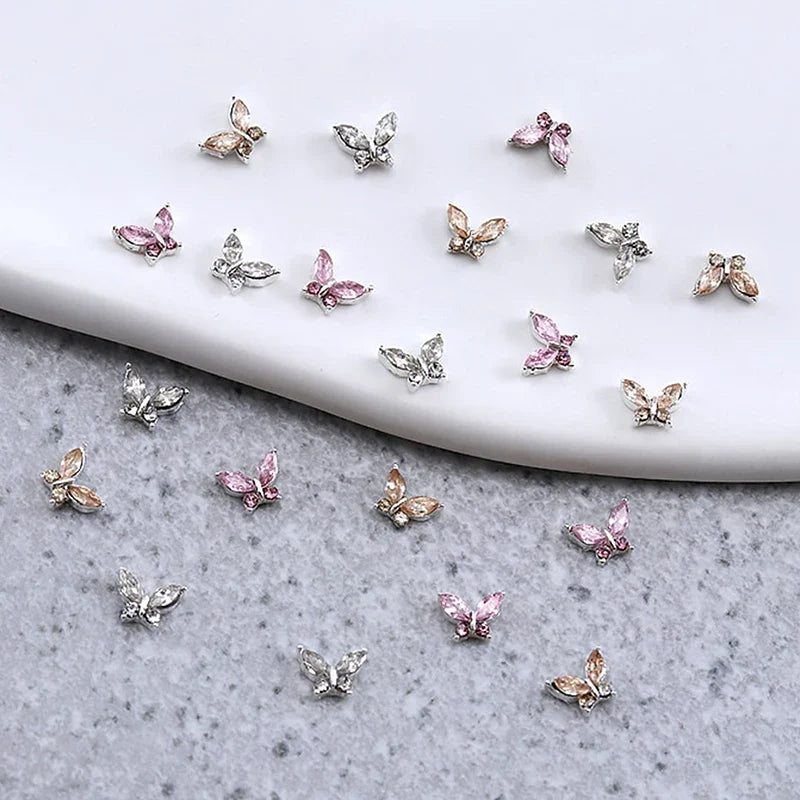 10pcs 3D Crystal Butterfly Nail Art Charms | Alloy Rhinestone Decor