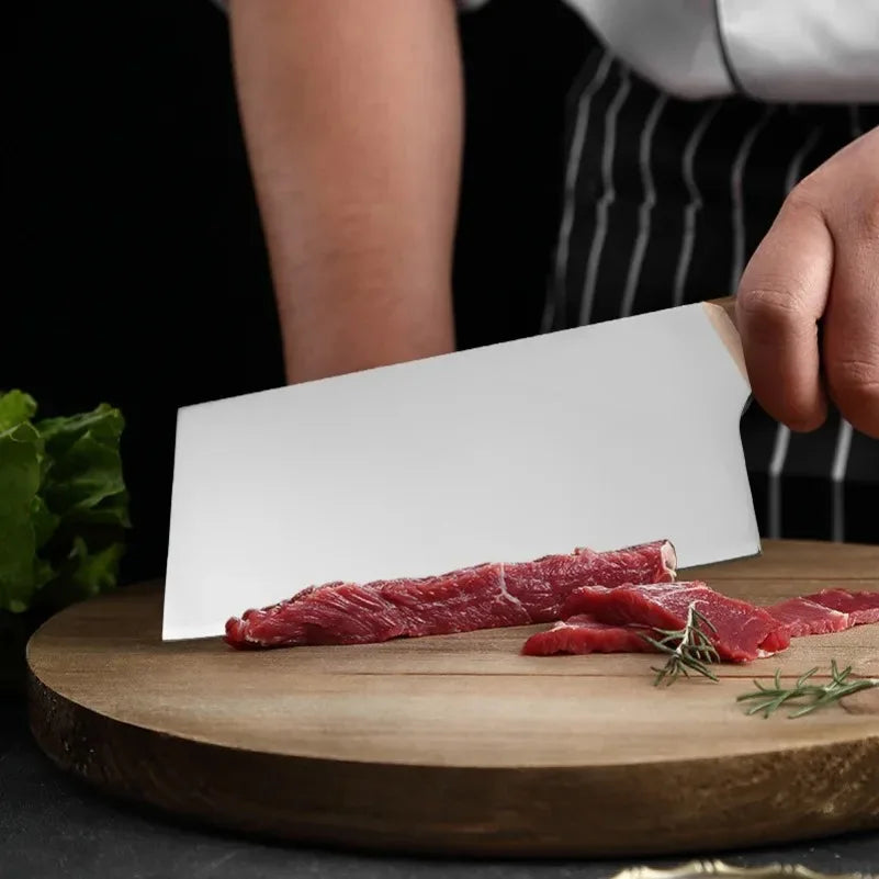 InLeung Stainless Steel Chef's Cleaver Knife – Wood Handle