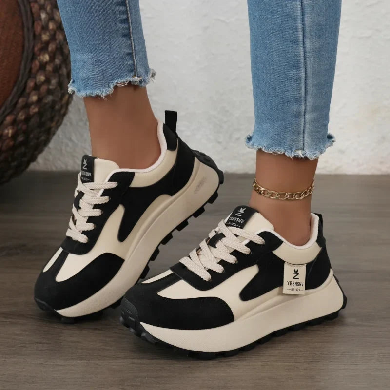 Women's Chunky Sneakers – Lace-Up PU Leather Fashion Shoes
