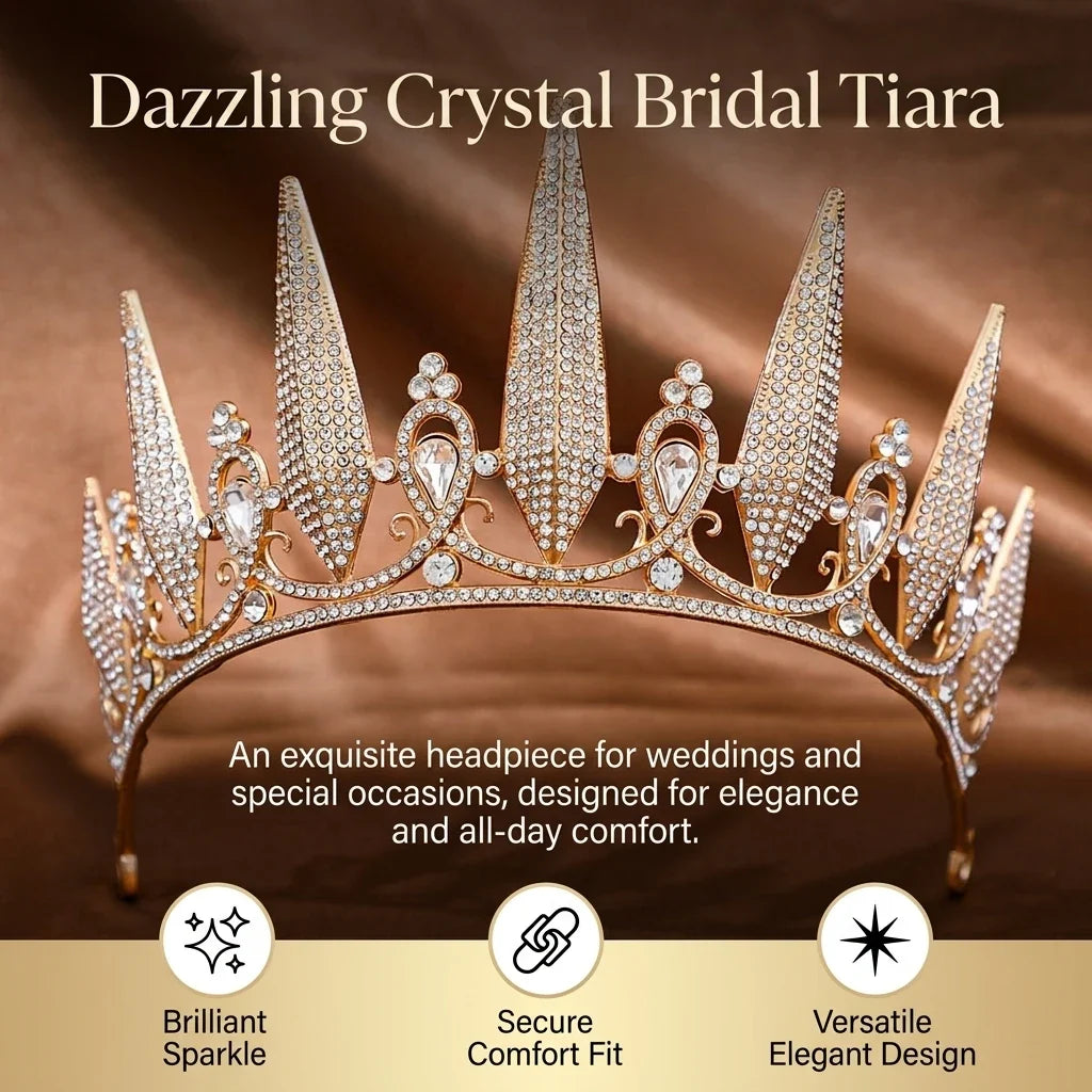 Bridal Rhinestone Crown Headband | Crystal Wedding Tiara