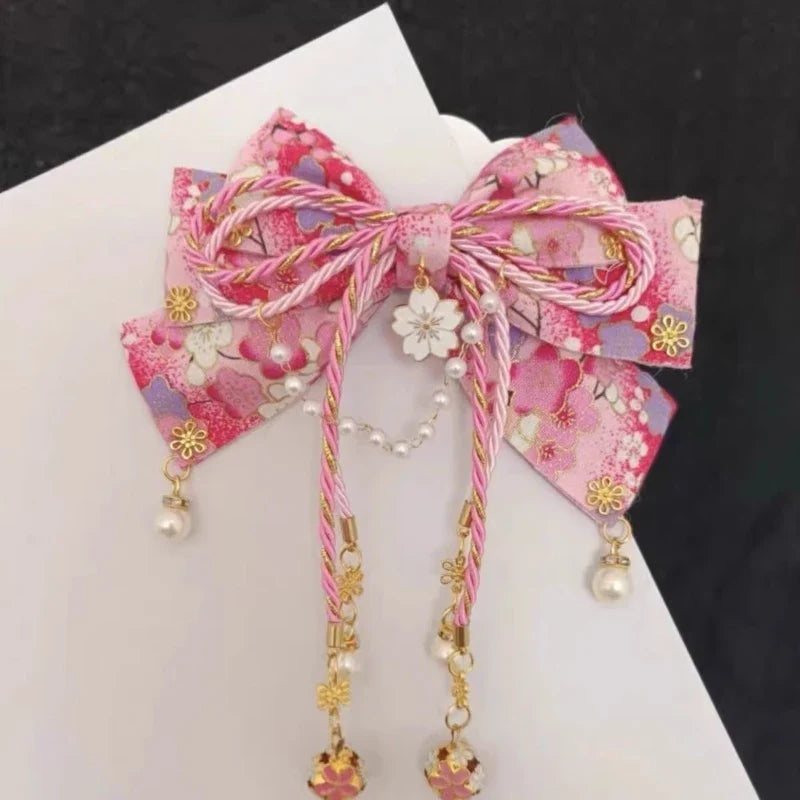Japanese Girl Stamping Cherry Blossom Bow Hair Accessory Lolita