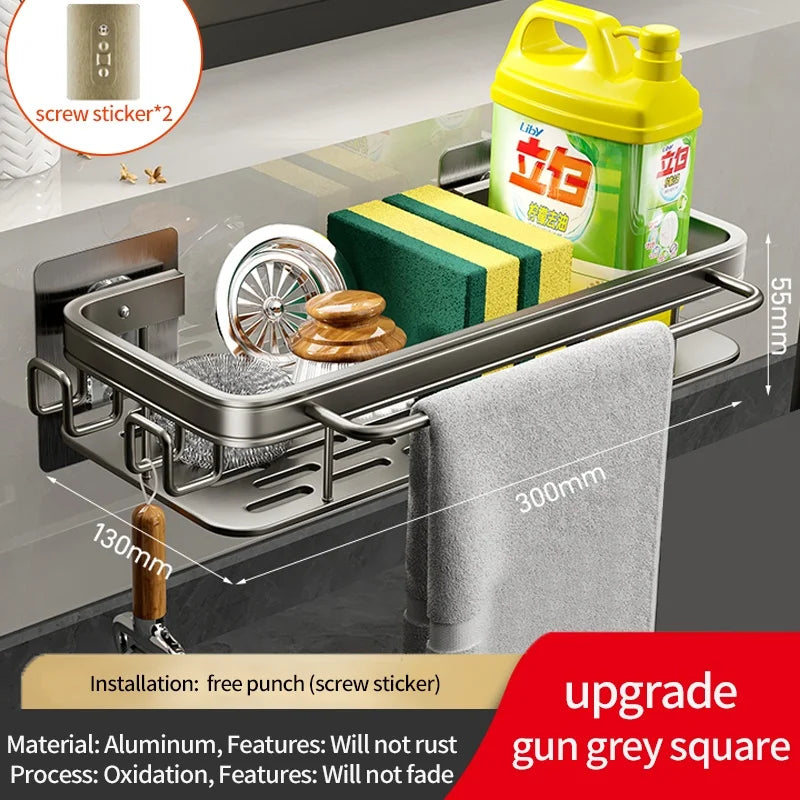 No-Drill Adhesive Kitchen Organizer Rack | Sponge & Soap Holder
