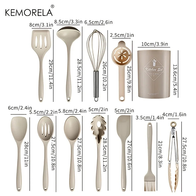 KEMORELA 12-Pc Silicone Cooking Utensil Set – Spatula Tongs Whisk