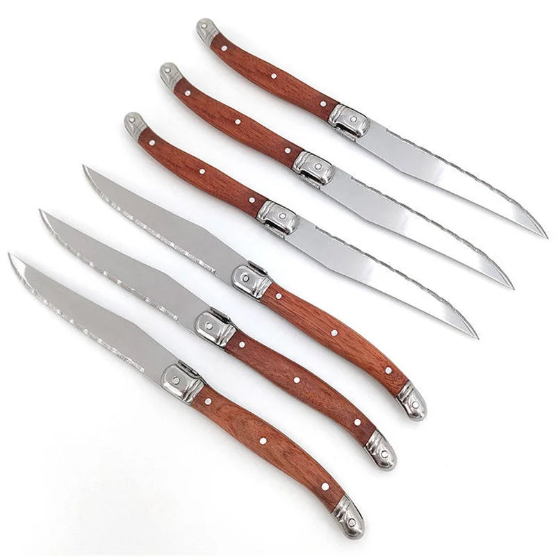 Serrated Steak Knives Set 4/6/8 Pc – Full Tang Steel & Wood Handle