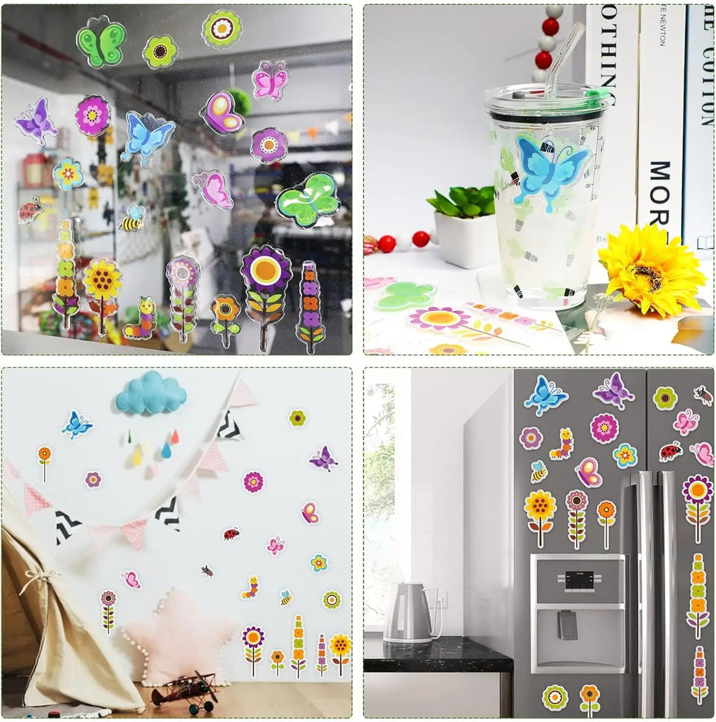 Spring Gel Clings Butterfly Flowers Window Decals Stickers Kids