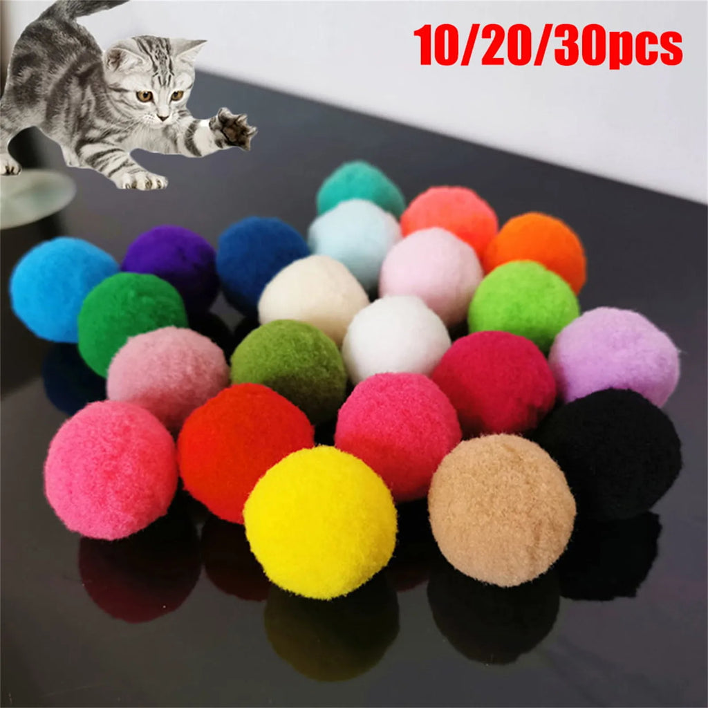 30-Pack Soft Plush Cat Toy Balls – Colorful Kitten Pompons