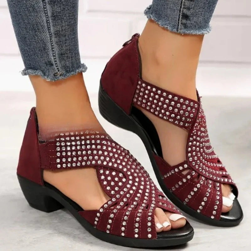 Women's Rhinestone Peep Toe Platform Sandals | Soft Sole