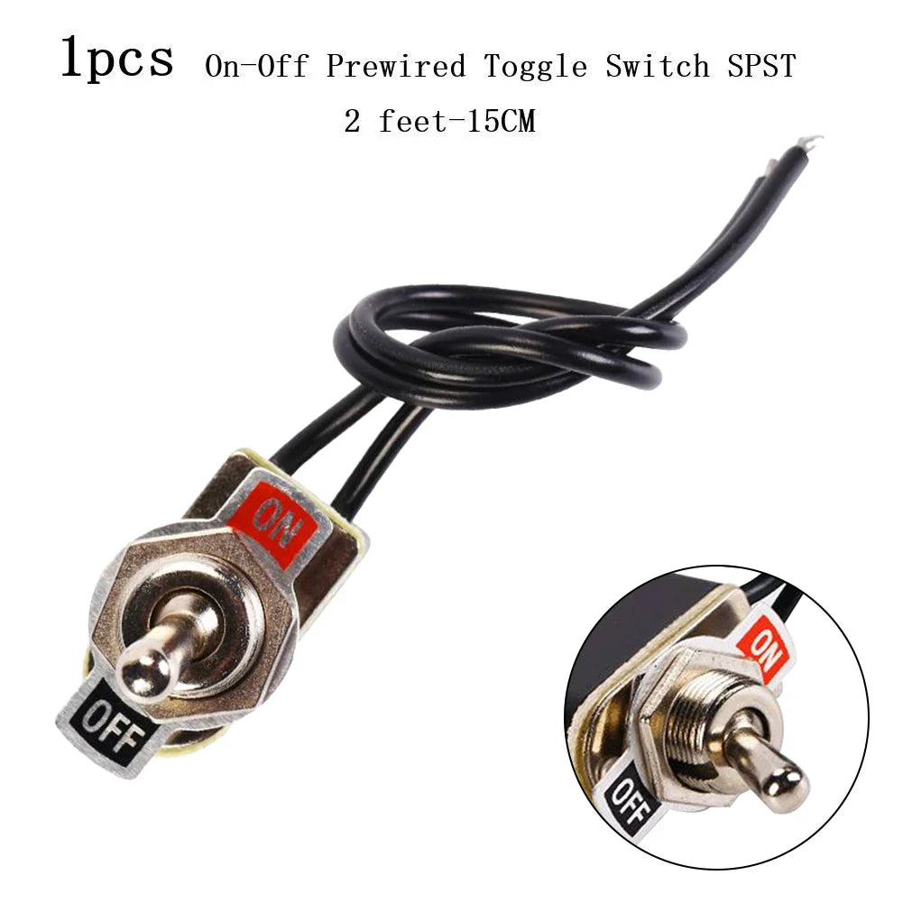 6A SPST Prewired Rocker Toggle Switch ON/OFF – 12mm Panel