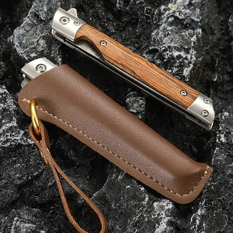 PLYS Folding Pocket Knife – Damascus Steel & Wood Handle EDC