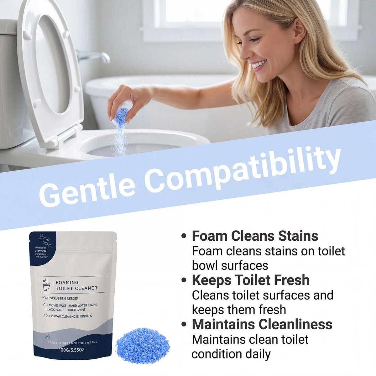 Foaming Toilet Cleaner Powder – Stain, Limescale & Odor Remover