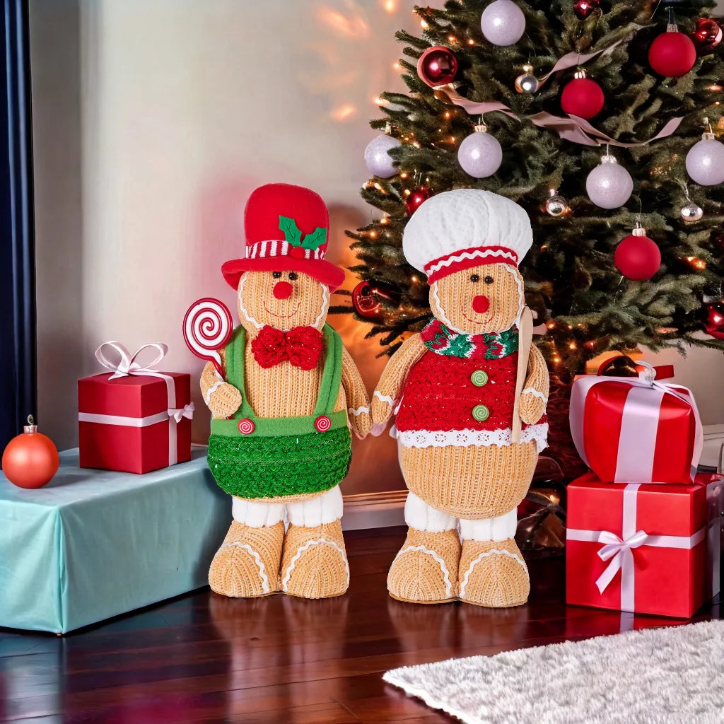 Christmas Gingerbread Man Standing Figure Couple Chef Hat Dwarf Doll