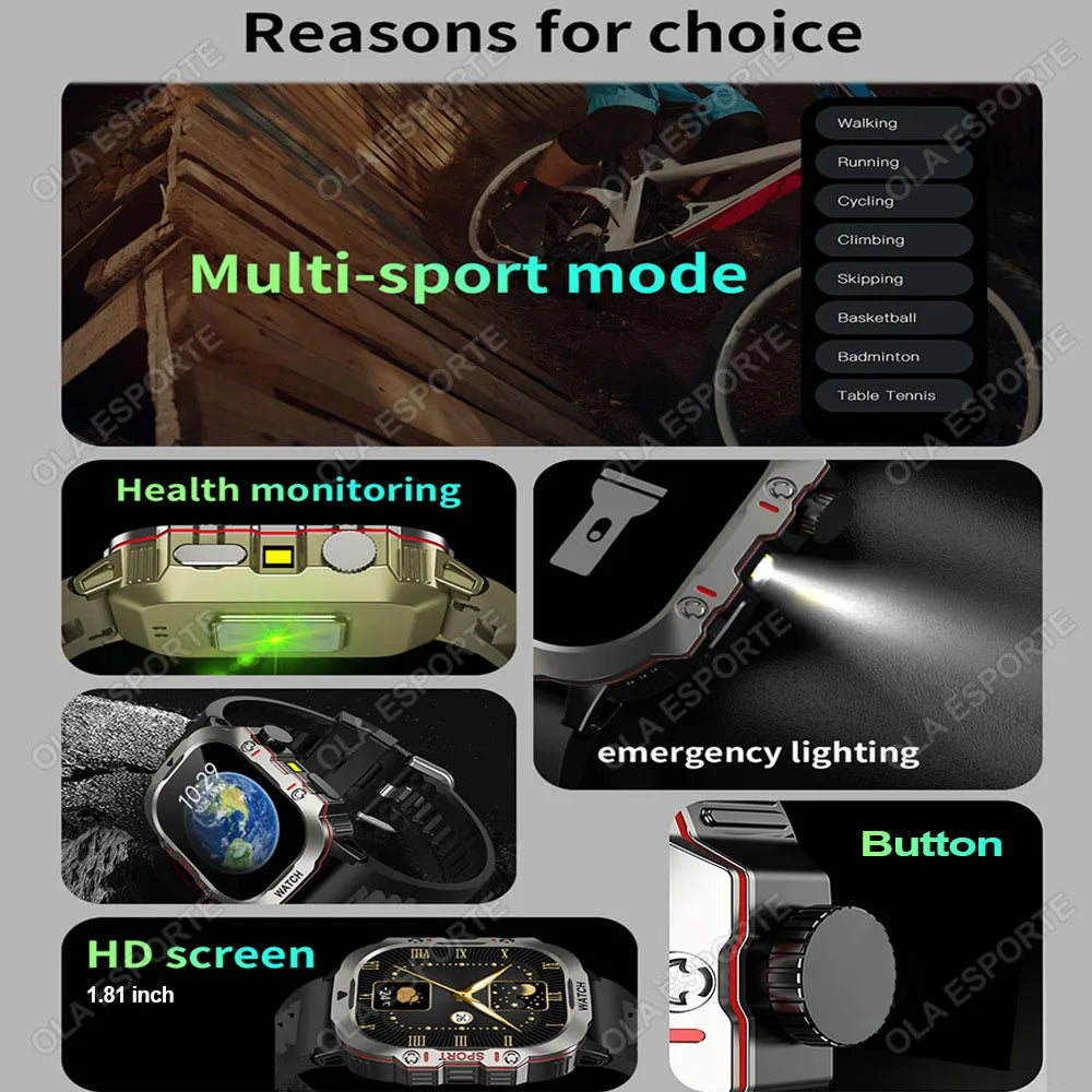 Military Smartwatch Men – 2.01" HD GPS BT Calling Fitness Tracker