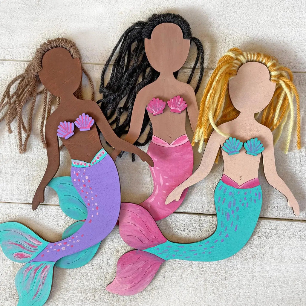 Mermaid Self-Portrait Craft Kit 3-Pack | Paint & Yarn Included