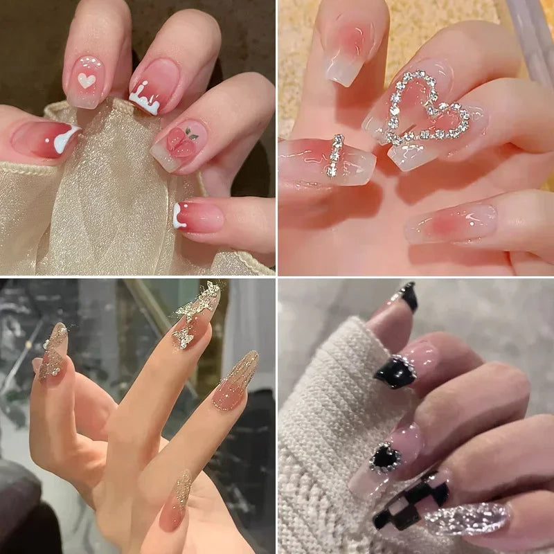 Pink Butterfly Press-On Nails | Long Full Cover False Nail Set
