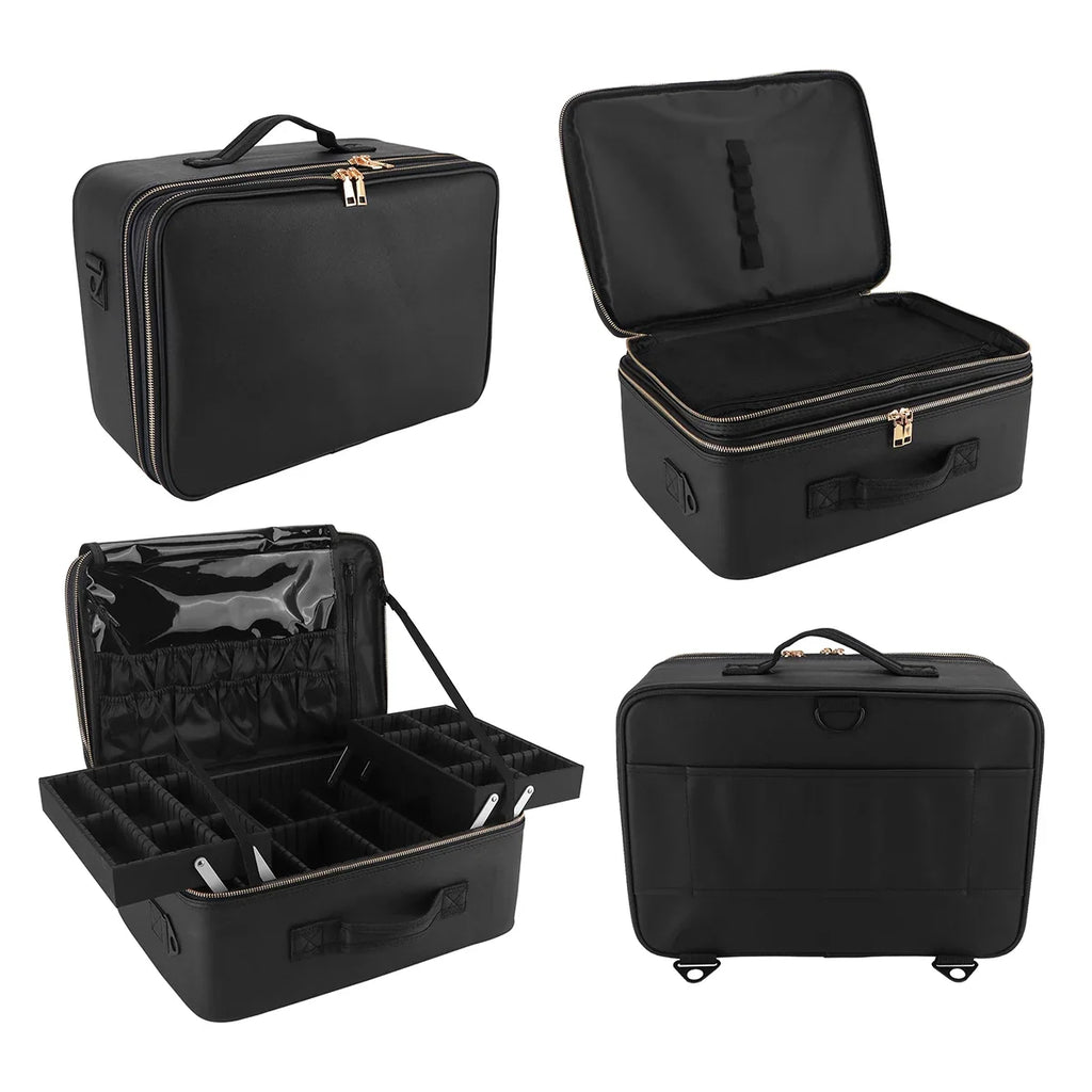 PU Leather Makeup Organizer Bag with Strap | Travel Brush Case