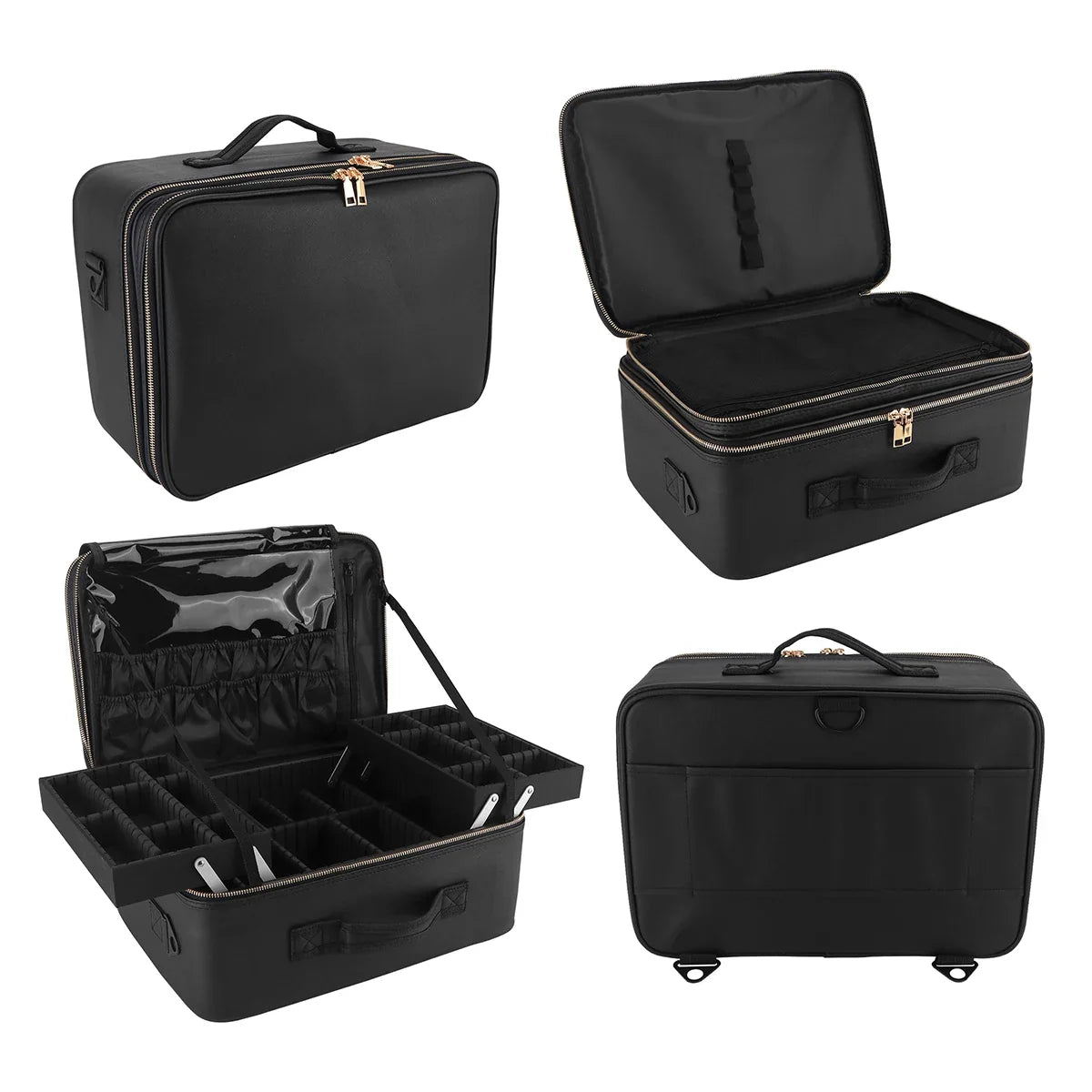 PU Leather Makeup Organizer Bag with Strap | Travel Brush Case