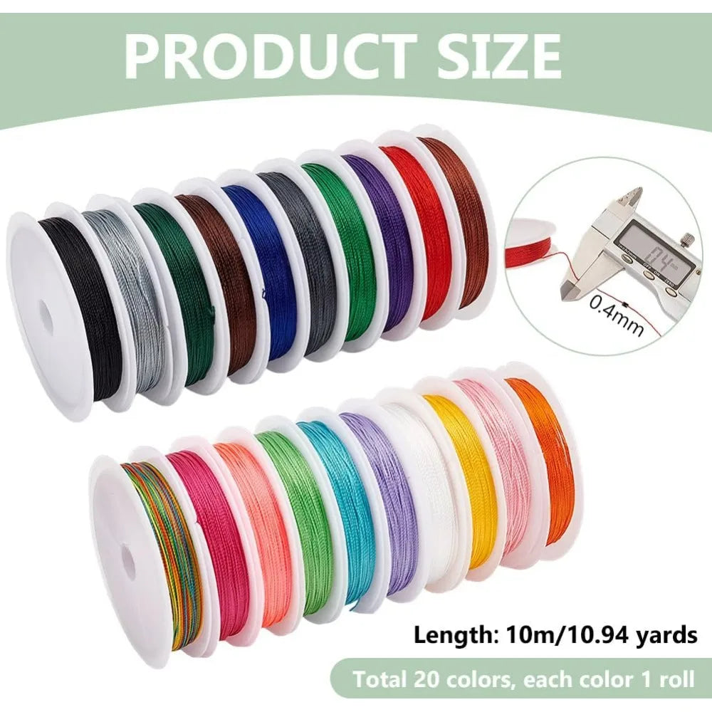 20 Colors 219 Yards Beading String – 0.4mm Knotting Cord Set