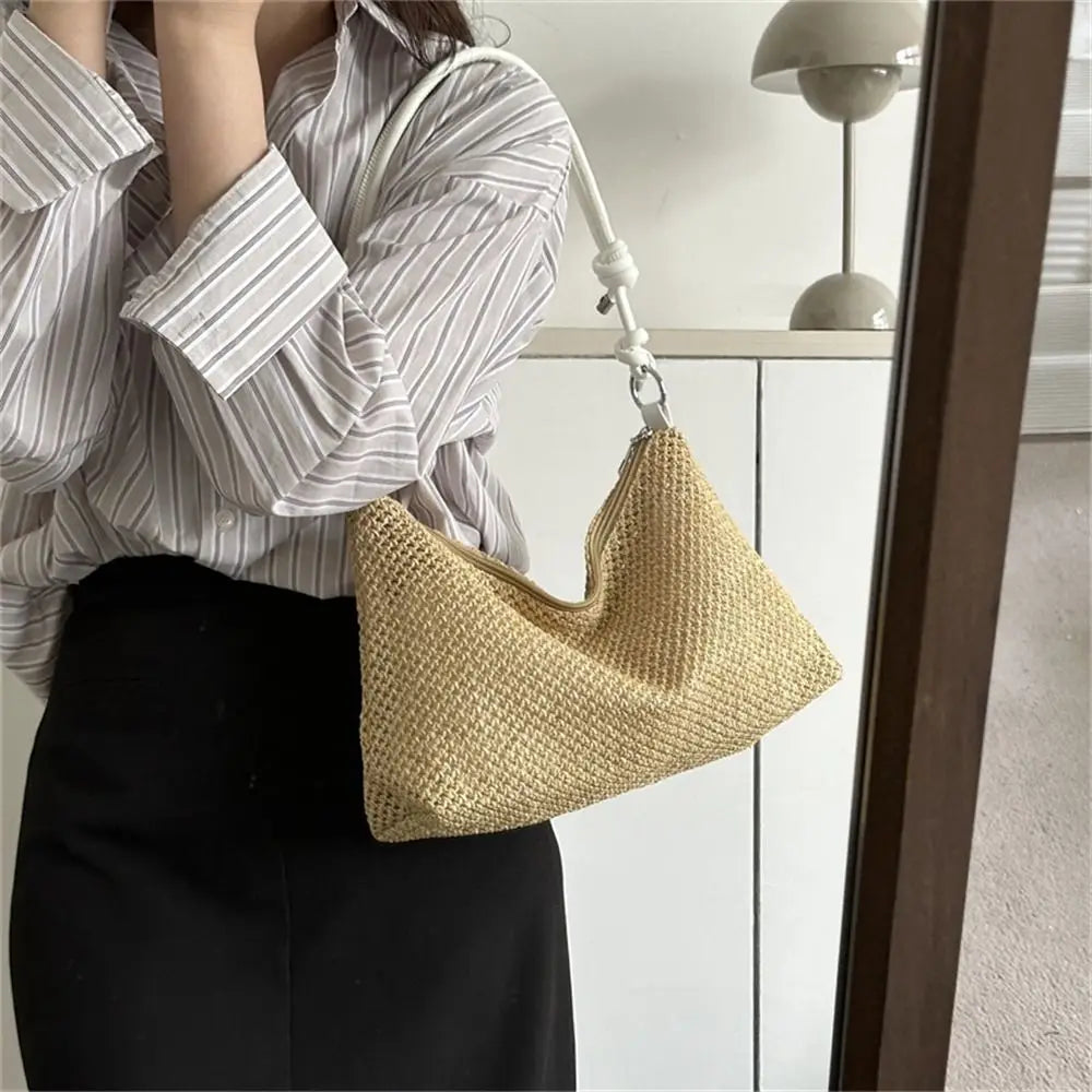 Women's Handmade Woven Straw Tote Bag – Rattan Beach Shoulder Bag