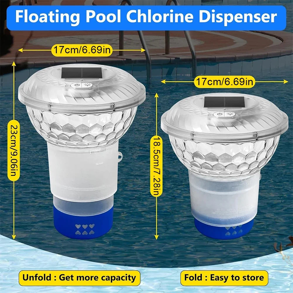Solar Powered Adjustable Pool Chlorine Dispenser Colorful Lights