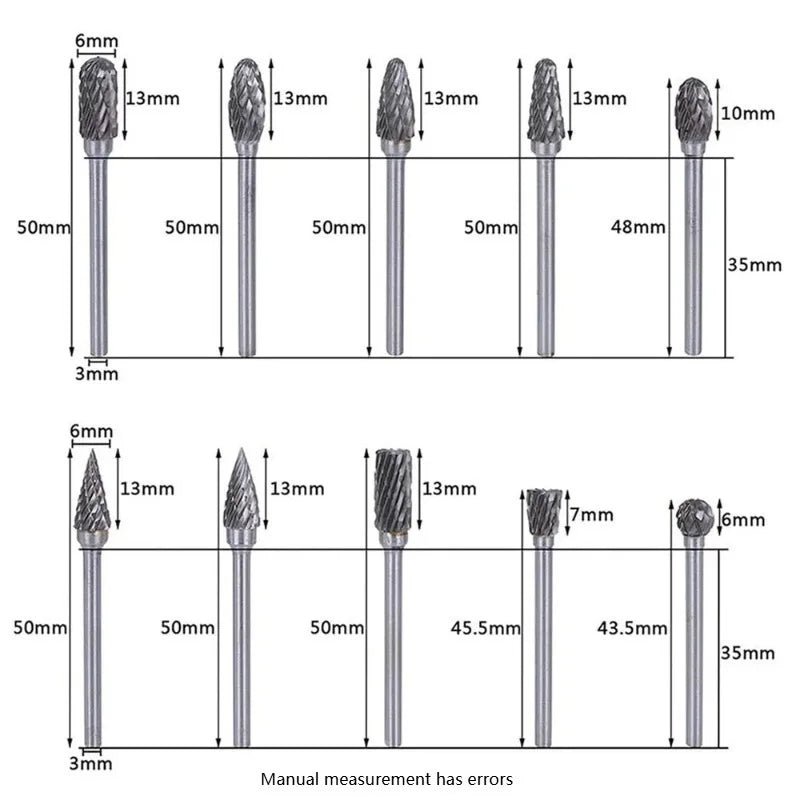 10-Pc Tungsten Carbide Rotary Burr Bits – Double Cut Dremel Set
