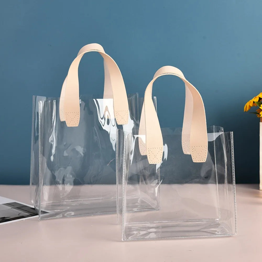 Large Capacity PVC Clear Tote Bag Transparent Handle Shopping Bags