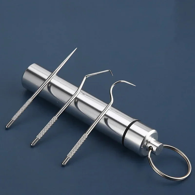Stainless Steel Toothpick & Floss Set | Portable Storage Tube