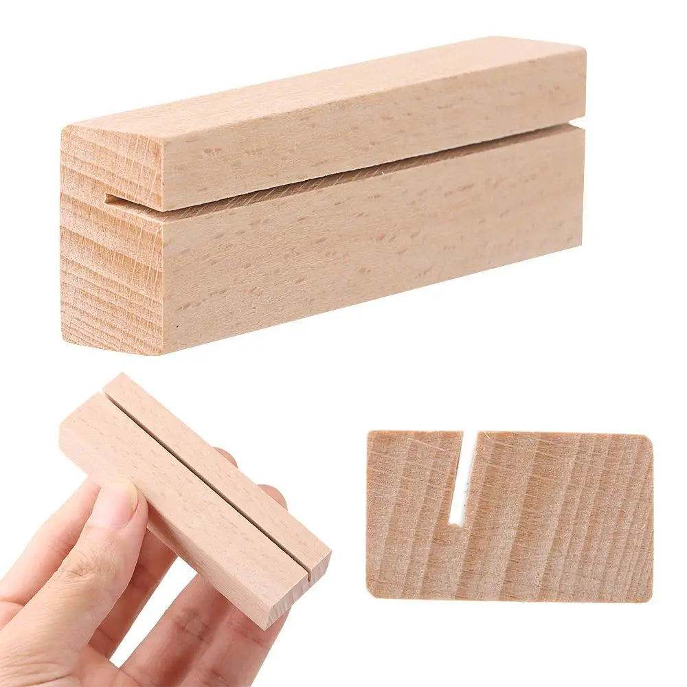 Picture Frame Base Desk Card Natural Wooden Notes Clips Photo Holder