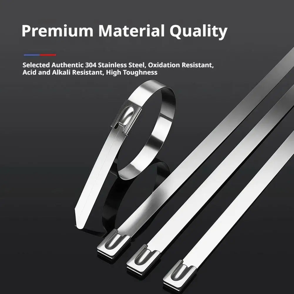 100-Pack Stainless Steel Self-Locking Metal Cable Zip Ties