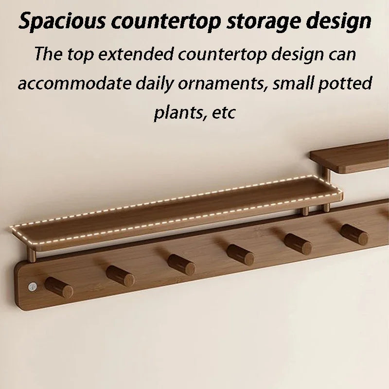 Wall Mounted Bamboo Coat Rack with Shelf & 8 Hooks