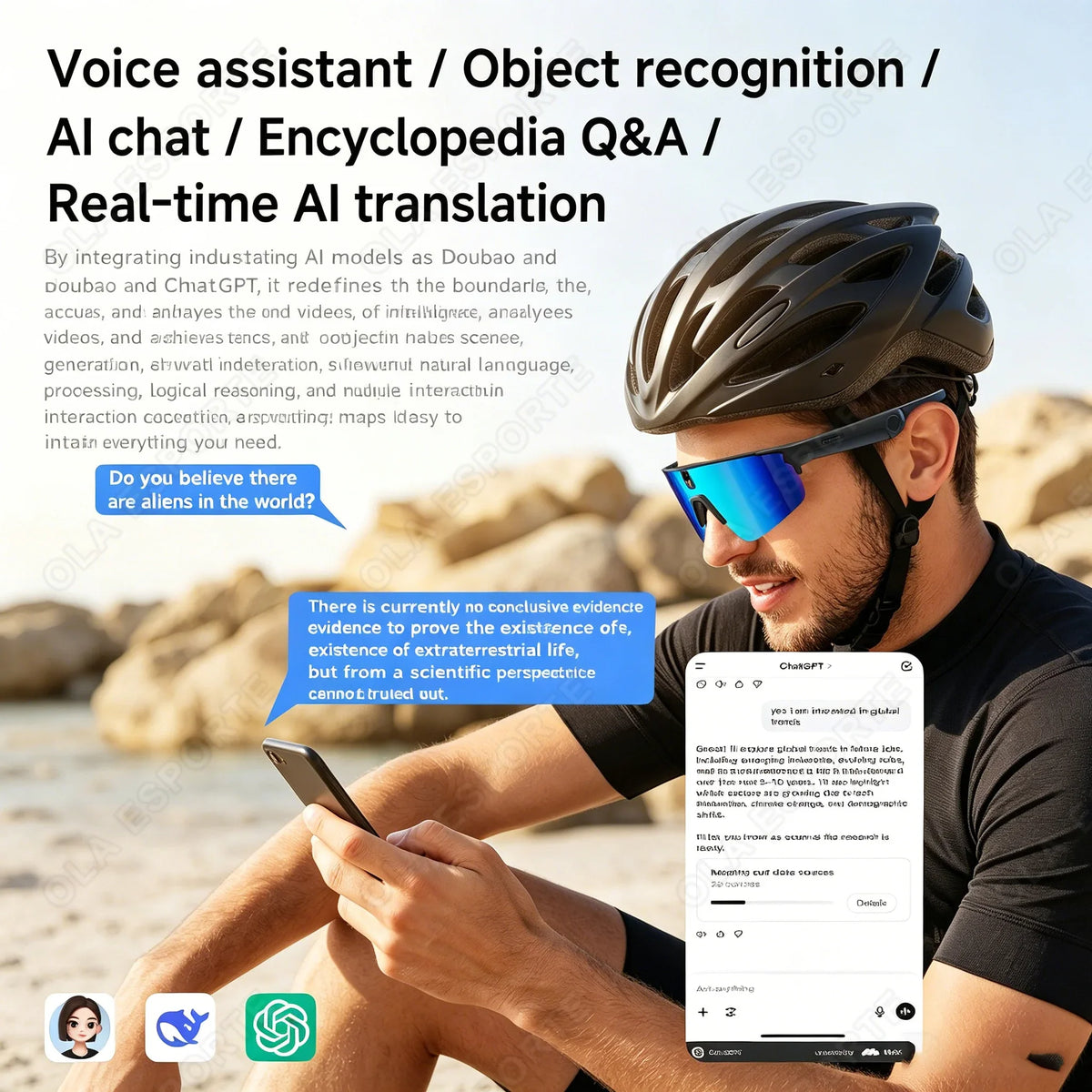 AI Smart Cycling Glasses Men 800W Camera Video Translation Sunglasses