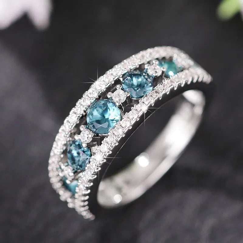 Huitan Blue CZ Women's Ring – Sparkling Cubic Zirconia