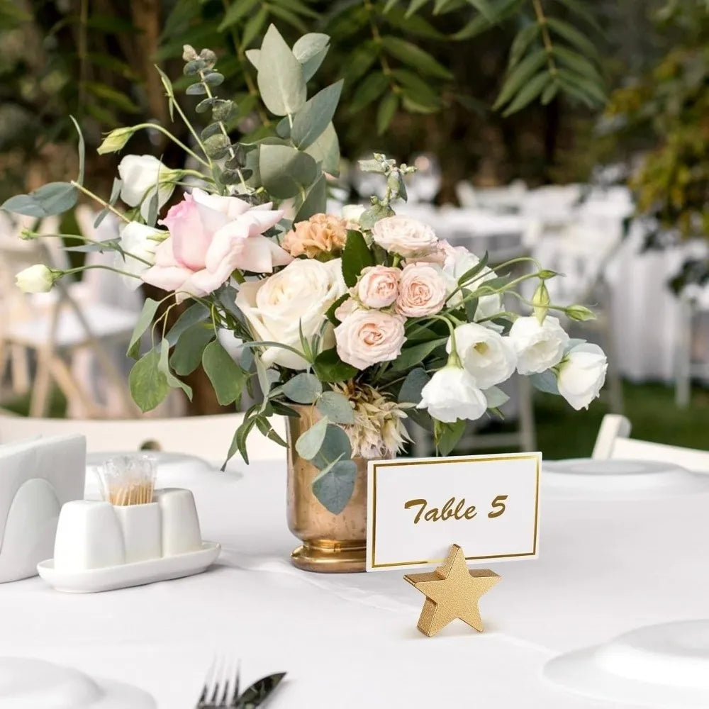 12PCS Gold Star Heart Table Number Card Stands | Photo Clips