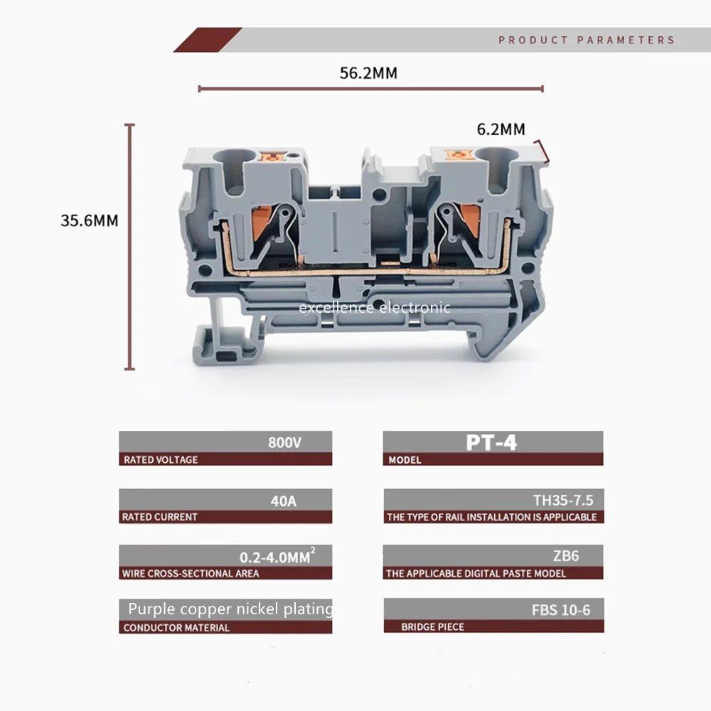 PT4 Push-in Din Rail Terminal Strip Plug PT-4 4mm Cable Connector