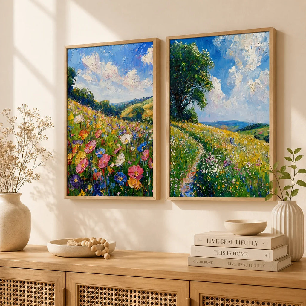 Wildflower Meadow Canvas Wall Art | Spring Landscape Print