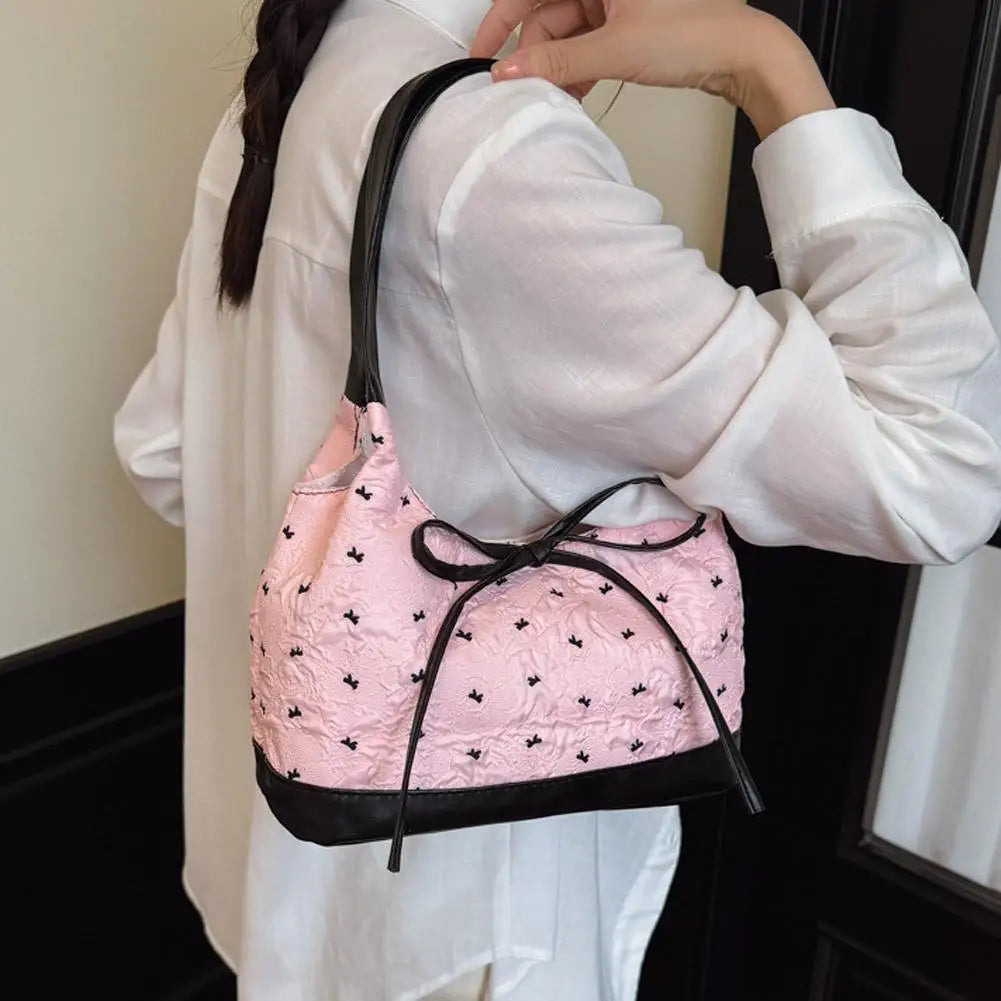 French Bow Ribbon Shoulder Bag – Women's Underarm Bucket Bag