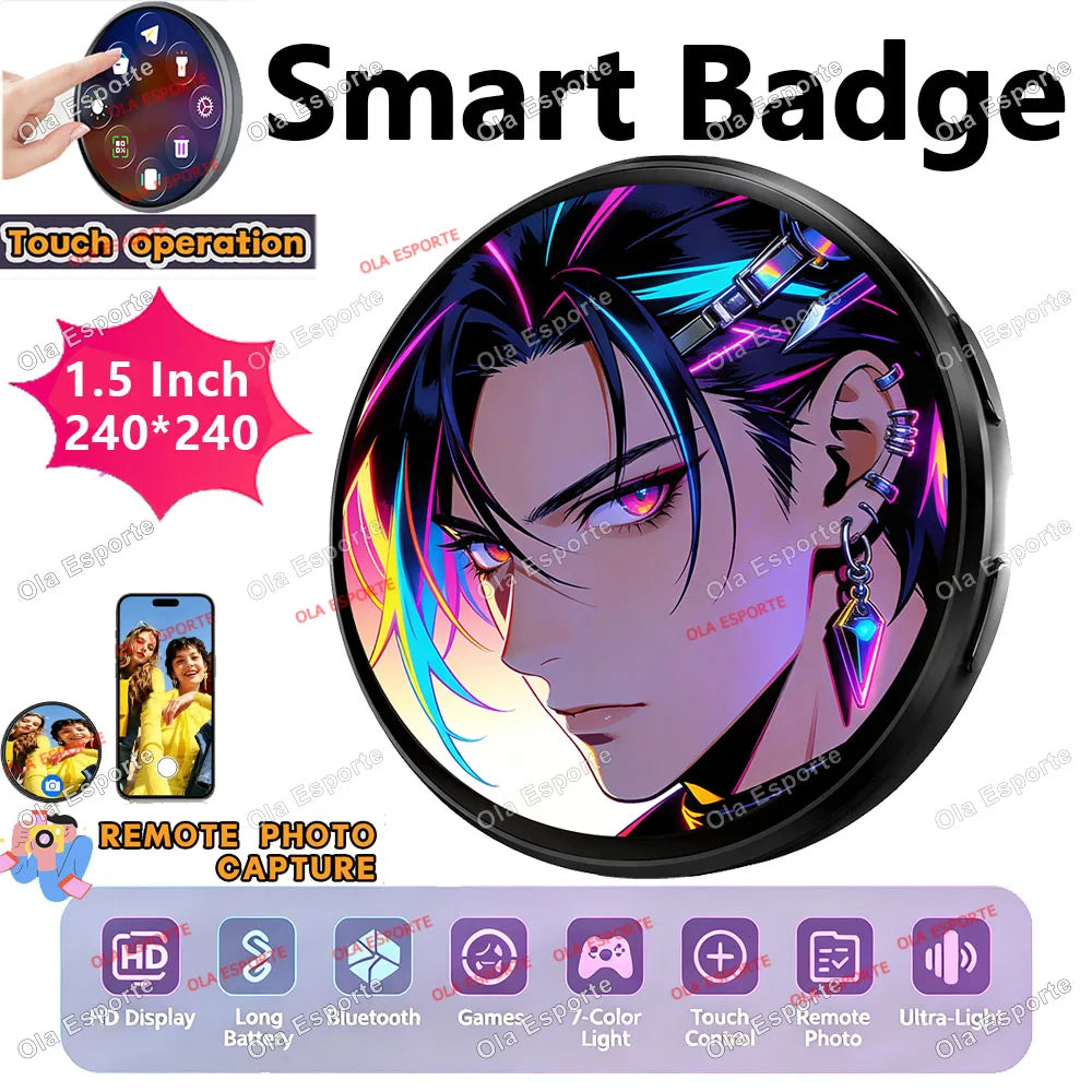 Electronic Badge HD Display Screen Bluetooth GIF Video Playback Touch