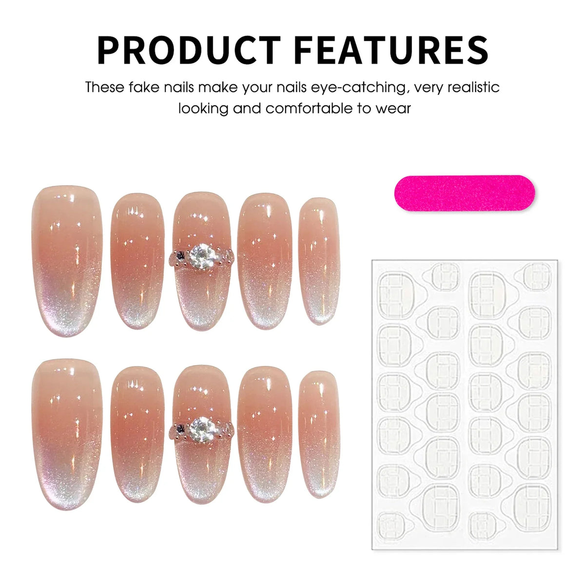 Aurora Cat's Eye Press On Nails – Nude Oval False Nail Kit
