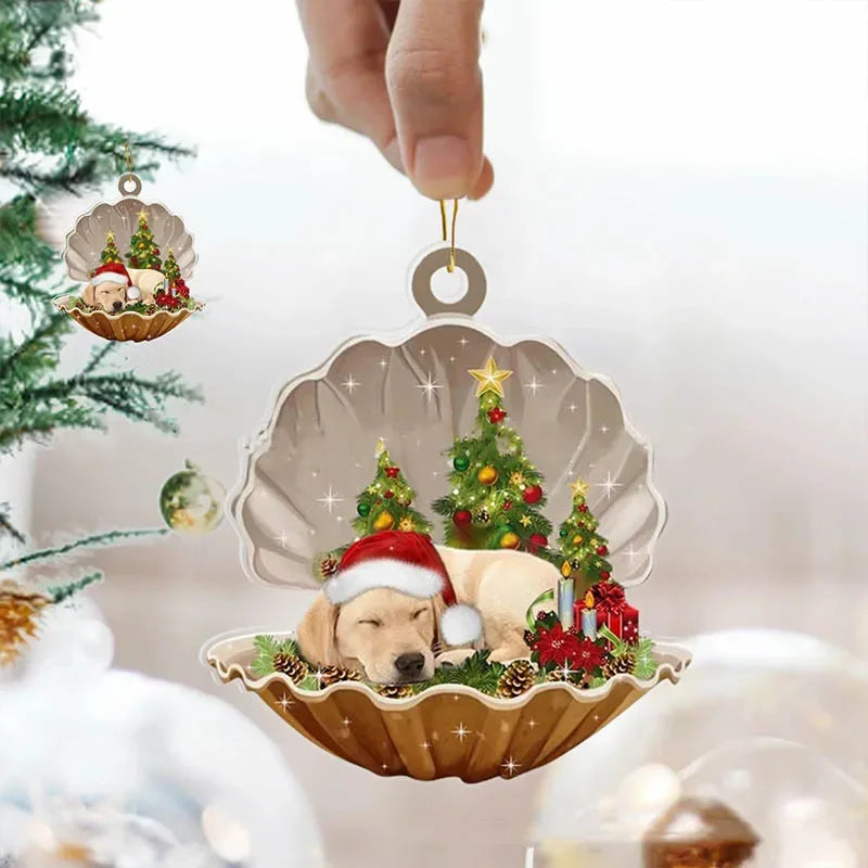 Christmas Puppy Dog Shell Hanging Ornament | Xmas Tree Pendant