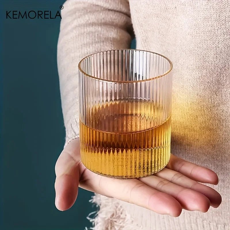 KEMORELA Vintage Ribbed Glass Cup Set 300ml | 4 or 6 Piece