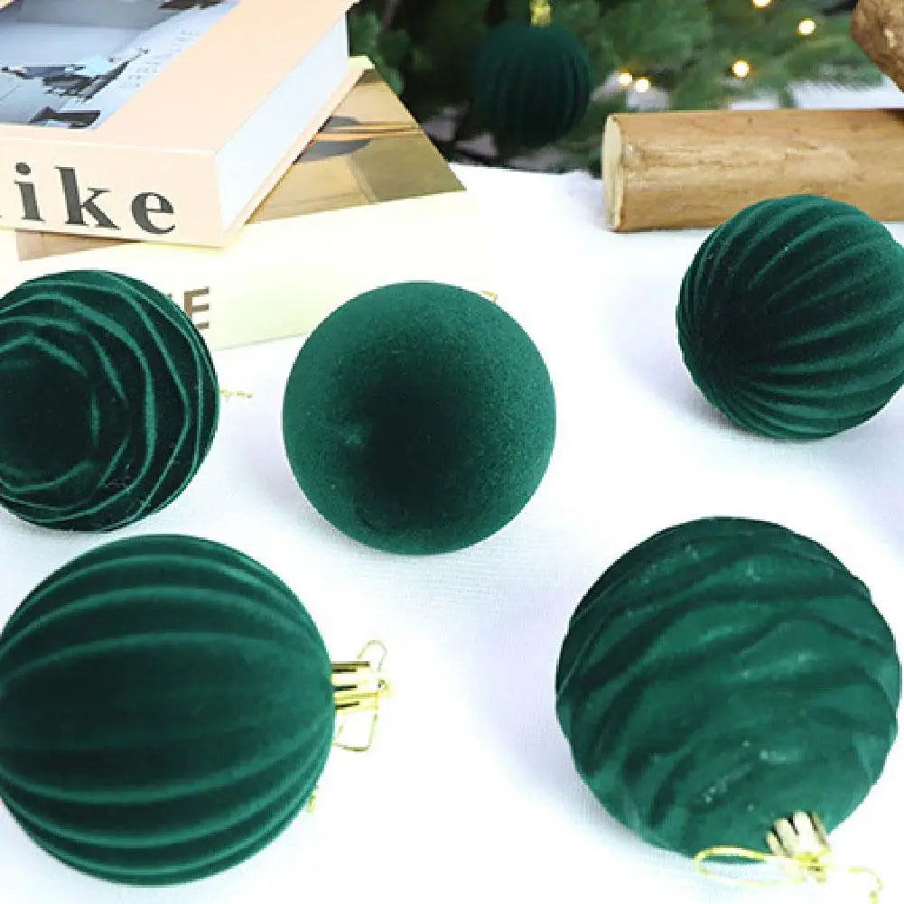 Velvet Flocked Christmas Ball Ornaments 12pcs – Green & Red