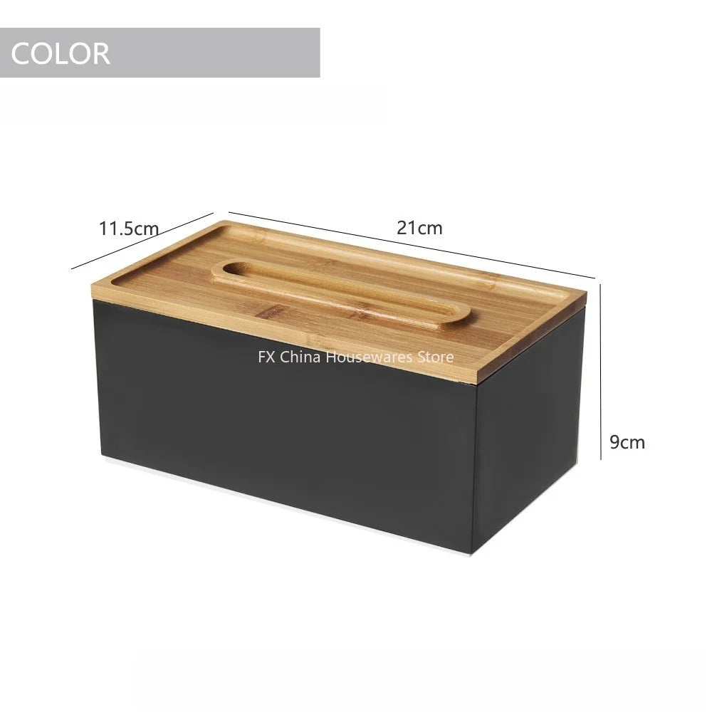 Japanese Bamboo Lid Tissue Box Holder Plastic Desktop Organizer