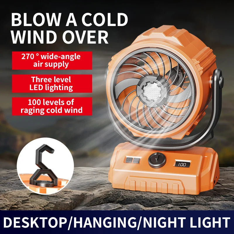 HOMEFISH 6" Rechargeable Camping Fan – 100-Speed & LED Light